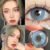 Qfdian 1Pair Green Colour Contacts Lenses Natural Blue Gray Eye Myopia Lenses Beauty Pupil Brown Lenses Makeup