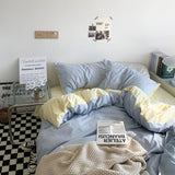 New Small Fresh Double Spell Light Blue Cheese Bed Sheet Four-piece Set Girl Heart Sunshine Dormitory Single Three-piece Set