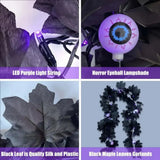 Qfdian  2pcs 40LED Artificial Fall Black Maple Leave String Light With Eyeball Battery Powered For Home Door Halloween Fireplace Decor