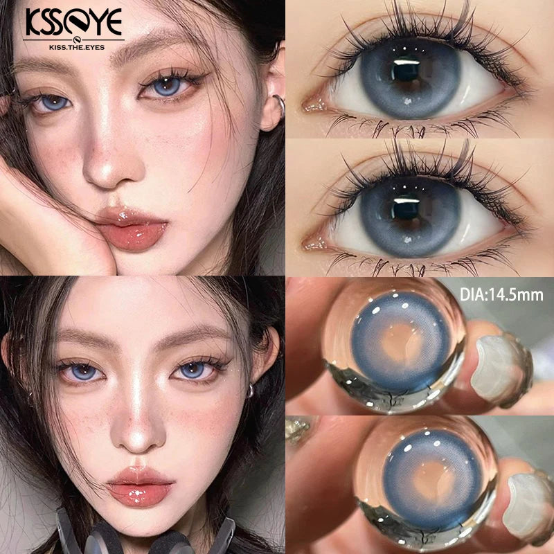 Qfdian 2PCS Contact Lenses with Degree -0.00 to-8.00 Blue Eye Green Korea Lens Purple Black Makeup Beauty Pupils Fast Delivery