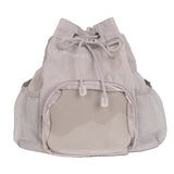 Women Grunge Drawstring Simple Backpacks Y2k Aesthetic Casual All Match Ita Bags Trendy Students Vintage Transparent Schoolbags