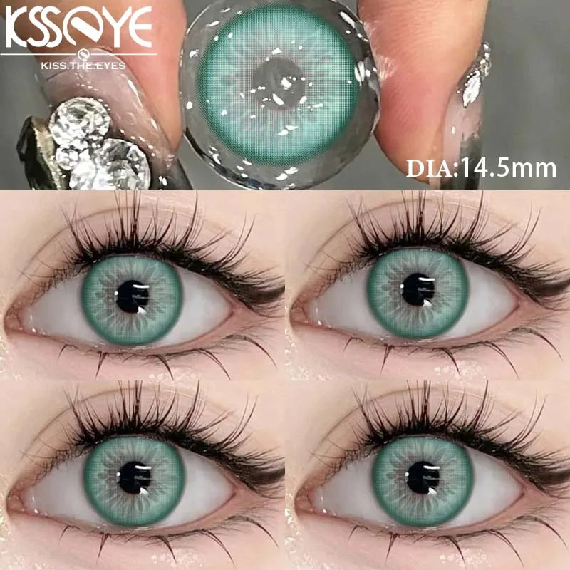 Qfdian 1 Pair Green Contact Lenses with Diopter Myopia Eyes Natural High Quality Blue Contacts Lens Korean Lenses Yearly Green