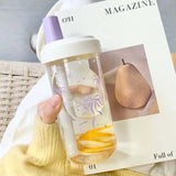 Qfdian  Original Design Purple Bow Water Cup With Straw Cute Coffee Bubble Milk Tea Plastic Cup Large Capacity Students Water Bottle New