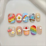 Qfdian  10Pcs Cute Cat Eye Press on Nails Short Square False Nails with Glue Dreamy Butterfly Fake Nails Full Cover Colorful Vortex Nail