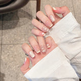 Qfdian 10Pcs Cream Puff Cute Dot French Handmade False Nails Press On Nails Wearable Fake Nails Short Ballet With Small Love Decor