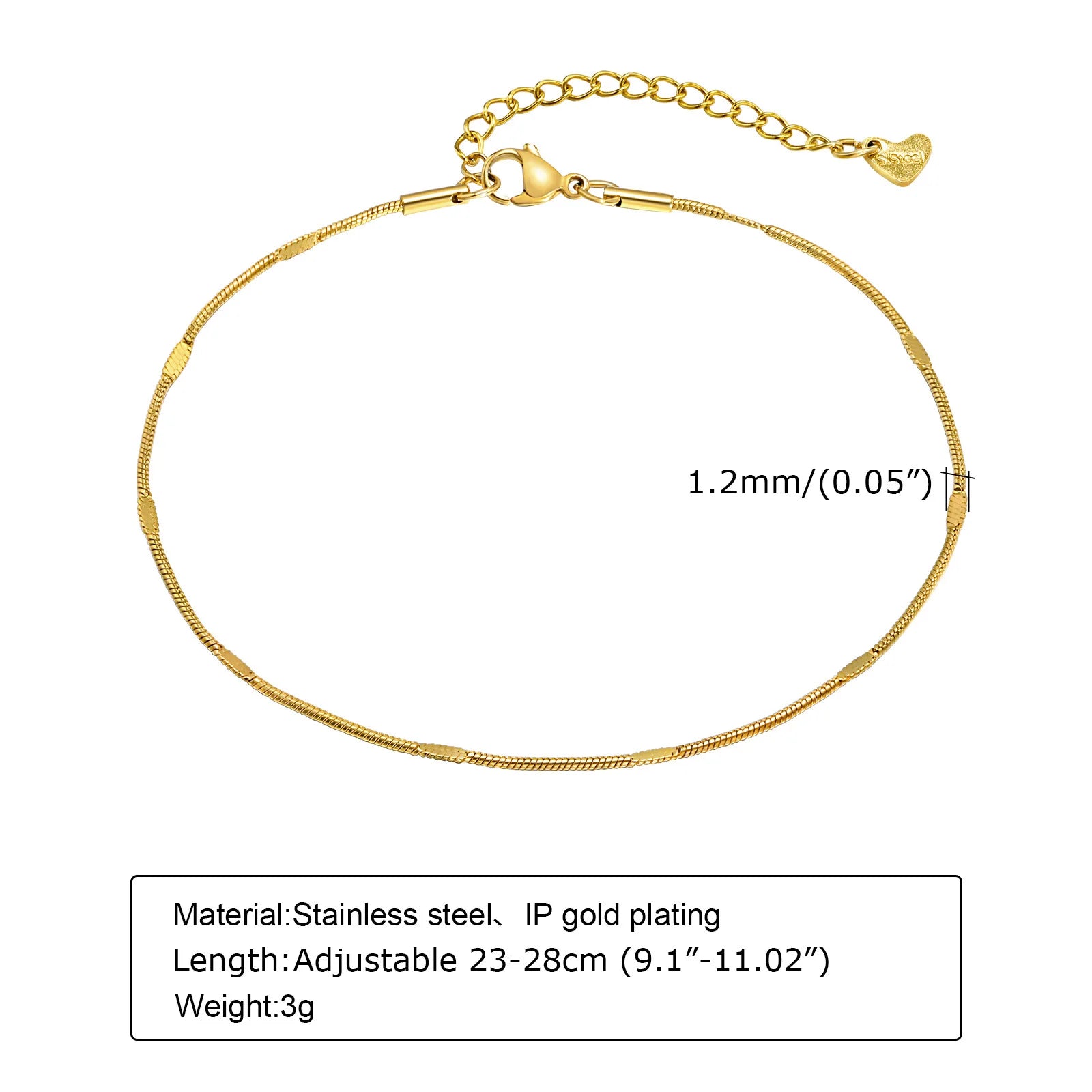 Women's Dainty Squashed Snake Chain Anklets Jewelry, Gold Color Stainless Steel Minimalist Anklet For Daily Beach Holiday