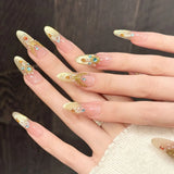 Qfdian  10pcs Handmade Luxury Press On Nails With Glitter Rhinestones Decor French Fake Nails Pink Gold Gradient Glitter False Nail Art