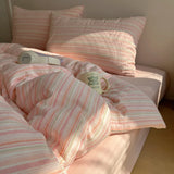 Qfdian  Nordic Bedding Set Pure Cotton Striped Duvet Cover Set Soft Flat Sheet Single Queen Size Double Bed Sheet Set For Bedroom Decor