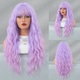 Qfdian  Long Wavy Brown Wig for Women Daily Cosplay Party Overhead Dyeing Wavy Wigs Synthetic Wigs Heat Resistant Wig With Bang