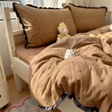 Qfdian  French Lace Bedding Sets New Ruffle Lace Bow Quilt Cover Romantic Bedclothes Decor Woman Girls Bedroom Duvet Cover 4pcs