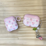 Qfdian Sweet Pink Strawberry Grid  Pattern Cute Transparent Fruit Pendant Earphone Protection Case For AirPods 1 2 3 4 Pro 2 Soft Cover