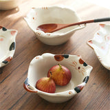 Qfdian  Ceramic salad bowl, creative hand drawn kitten bowl, 330ml/11oz cute fruit salad bowl