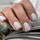 Qfdian 24Pcs Shiny Pearl Wearable False Nails Short Square Fake Nail Simple Summer Press on Nails Detachable Full Cover Nail Tips