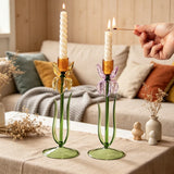 Qfdian  Modern Three-dimensional Iris Flower Glass Candle Holder Romantic Tall Feet Candlestick  Wedding Dinner Table Home Decoration