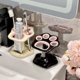 Qfdian  Cat Paw Shape Ceramic Toothbrush Holder Cute No Punching Toothbrush Holder Base Makeup Brush Storage Bathroom Accessories Tool