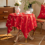 Qfdian  Jacquard Polyester Fabric Dining Room Tablecloth Embroidery Bamboo Leaf Pattern Retro Table Cloth New Chinese Style Home Decor