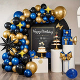 Qfdian  143pcs Metallic Blue Gold and Black Balloons Garland Kit,for Birthday Party,Graduation,Weddings,Baby Shower,Anniversaries