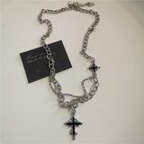 Qfdian  Punk Rock Black Heart Cross Pendant Chain Necklace For Men Women Cool Hip Hop Street Vintage 90s Y2K Grunge Goth Accessories