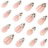Qfdian  24pcs Light Coffee French Style Press On Nails Leopard Print Almond Spicy Girl Fake Nails With Bowknots Pearl Decor False Nail
