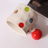 Qfdian Fine Ceramic Heart Coffee Cup Red Polka Dot Drinking Cup Afternoon Camellia Tea Coffee Mug Heart Shaped Breakfast Milk Mug Gift