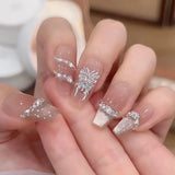 Qfdian  10Pcs Cat Eye Handmade Press on Nails French Coffin Acrylic Nails Dreamy Mermaid Pearl False Nail Romantic Sweet Fake Nails Art