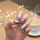 Qfdian  10pcs Handmade Short Square Press on Nails Blue Star Printed False Nails Women Wearable Spicy Girl INS Fashion Fake Nail Tips