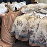 Qfdian Premium 1000TC Egyptian Cotton Chinese Style Flowers Bird Print Luxury Bedding Set Duvet Cover Flat/Fitted Bed Sheet Pillowcases
