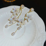 Qfdian  Flower pearl tassel earrings, elegant and sweet earrings, gentle and elegant earrings