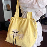Qfdian  Korean Sweet Kawaii Bow Women's Handbags Drawstring Pleated Y2k Aesthetic Shoulder Bags Fashion Simple Casual Chic Underarm Bag