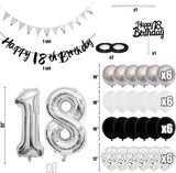 Qfdian  Black Silver White 50 Birthday Party Decorations for Women Men Happy 30 40th 60th Birthday Banner Balloons Cake Topper Supplies