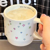 Qfdian  Creative Colorful Five-pointed Star Pattern Water Cups Household Office Items Porcelain White Mug Breakfast Milk Coffee Cup, 1Pc