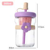 Qfdian  Cute Flower Tea Water Separation Glass Cup with Straw Cold Brew Flower Tea Cup For Women Tumbler Juice Milk Coffee Drinkware Cup