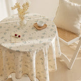 Qfdian Green Flower Table Cloths Round Printed Cotton Farmhouse Table Covers for Kitchen Living Room Dining Washable Picnic Decorations