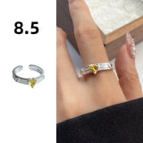 Qfdian  Minimalist Handmade Zircon Ring Simple Design Retro Texture Crystal Ring Irregular Shape Matte Finish Gemstone Ring