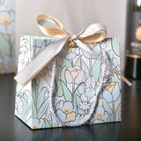 Qfdian  6Pcs Pastel Tulip Print Portable Paper Gift Bag with Ribbon for Festival Weddings Souvenir Teachers' Day Cloth Store Packing Bag