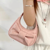 Qfdian Japanese Sweet Kawaii Bow Purses and Handbags Women Casual Top-Handle Bags Y2k Elegant Shoulder Crossbody Bag Fashion Clutches