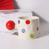 Qfdian Fine Ceramic Heart Coffee Cup Red Polka Dot Drinking Cup Afternoon Camellia Tea Coffee Mug Heart Shaped Breakfast Milk Mug Gift