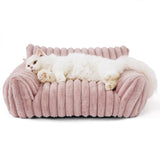 Qfdian  Plush Pet Couch Bed Removable Washable Grid Bar Mat Wave Pattern Warm Pets Sofa Winter Soft Cats Dogs Sofa Bed Pet Supplies Gift