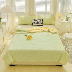 New Korean Ultra Thin Bubble Wash Cotton Color Block Bed Sheets Summer Quilt Bed Double Blanket Air Conditioner Quilt