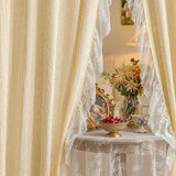 Qfdian  Light Yellow Daisy French Vintage Ruffle Lace Flower Semi Blackout Curtains Cotton Linen Window Door Cabinet Drapes for Bedroom