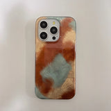Qfdian Retro Glacier Texture Blue Orange Smudging Color Contrast Shiny Surface Dazzling Cover Case for iPhone 13 14 15 16 17 Pro Max