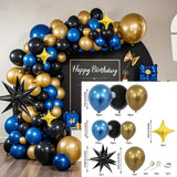 Qfdian  143pcs Metallic Blue Gold and Black Balloons Garland Kit,for Birthday Party,Graduation,Weddings,Baby Shower,Anniversaries