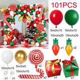 Qfdian  Christmas Balloon Arch Kit Red White Green Balloons Garland Candy Cane Gift Box Light Bulb Foil Balloons Xmas Party Decoration