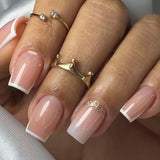 Qfdian 24Pcs Nude White French Fake Nail Short Square Nail Tips Fashion Wearable False Nails with Glue Simple Full Cover Press on Nails