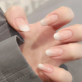 Qfdian 24pcs Simple Almond False Nails Sets Blush Design Press on Nails Art Datachable Short Oval Fake Nail with Jelly Glue Manicure