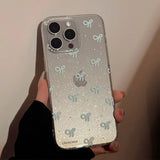 Qfdian Shiny blue bowknot soft phone case for iphone 15promax 13 11 15 13pro 15pro 12 14promax 12pro 14 pro max transparent fundas capa