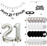 Qfdian  Black Silver White 50 Birthday Party Decorations for Women Men Happy 30 40th 60th Birthday Banner Balloons Cake Topper Supplies