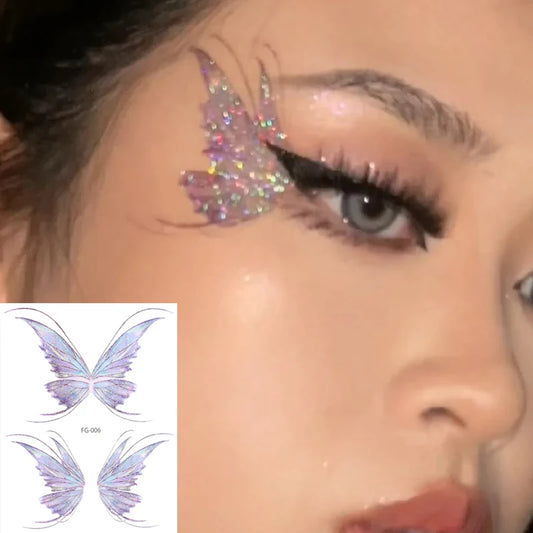 3D Fairy Butterfly Wings Shiny Tattoo Sticker Waterproof Eyes Face Body Art Fake Tattoos For Women Makeup Dance Music Festival