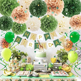 Qfdian  Sage Green Khaki Birthday Decorations Paper Pompoms Happy Birthday Banner Tassel Circle Garland  Hanging Swirl for Party Decor