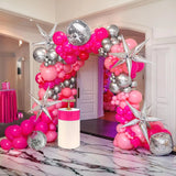 Qfdian  129Pcs Hot Pink Silver Balloons Arch Garland Kit,for Birthday Baby Showers Wedding Graduation Valentine's Day Anniversary Decor